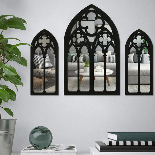 3Pcs Gothic Wall Mirror Decor – Cathedral Arched Decorative Mirrors for Home