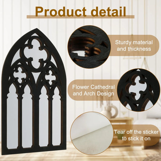 3Pcs Gothic Decorative Arched Wall Mirrors – Vintage Cathedral Window-Inspired Home Décor